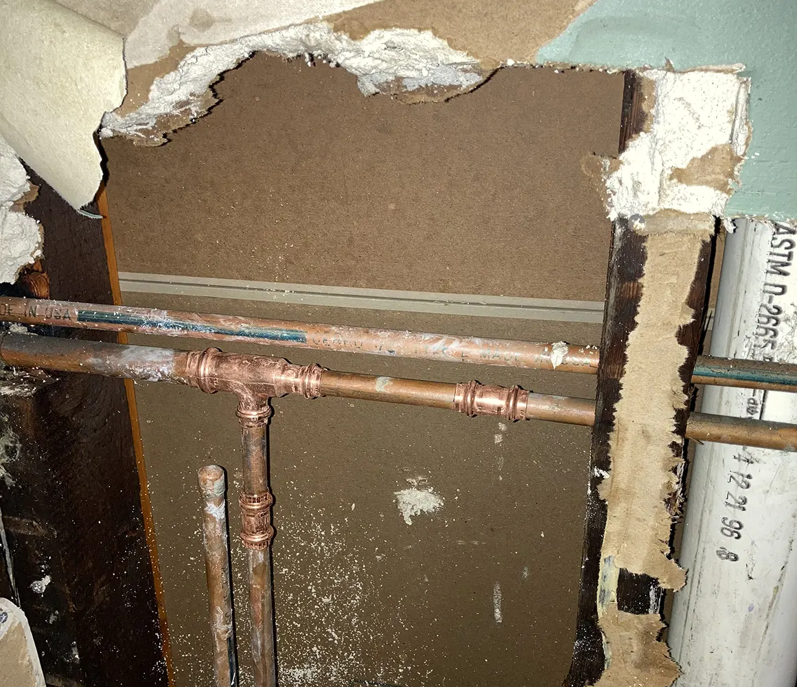 Dry Wall Damage Caused by a Refrigerator Line Leak Rescue Plumbing