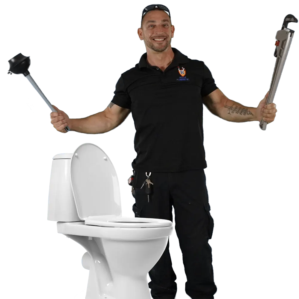Rescue Plumber ready to repair a toilet where a float ball water level is not high enough