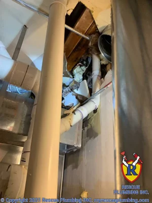 Burst pipe leak site
