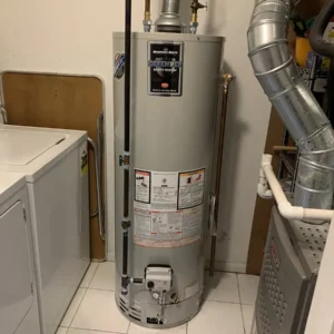 gas water heater attached to hot water pipes