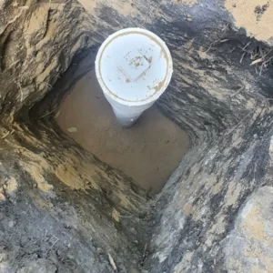 Sewer line cleanout gives access to sewer pipe