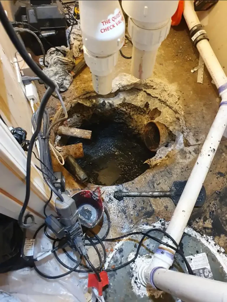 Plumber repairs and replace pipe in sump pit 