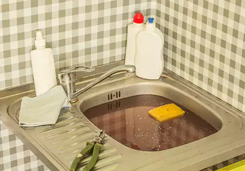 a clogged kitchen sink