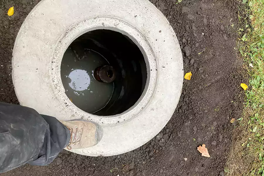 gravel and dirt surrounding a catch basin