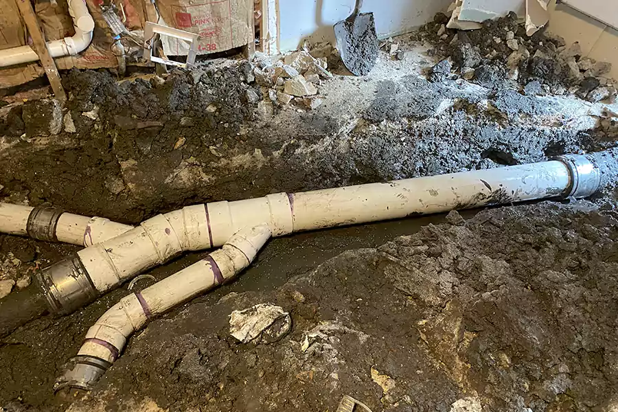 pipes replaced from damage from clogged laundry drain