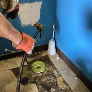 Plumbing and sewer team found toilet to have found flushed baby wipes clogged in pipes