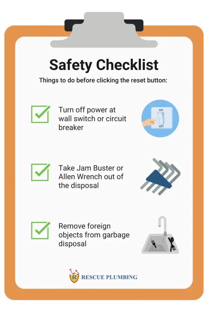 safety checklist to fix a garbage disposal not working 