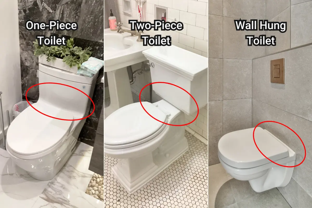 install a one-piece, two-piece, and wall hung toilets