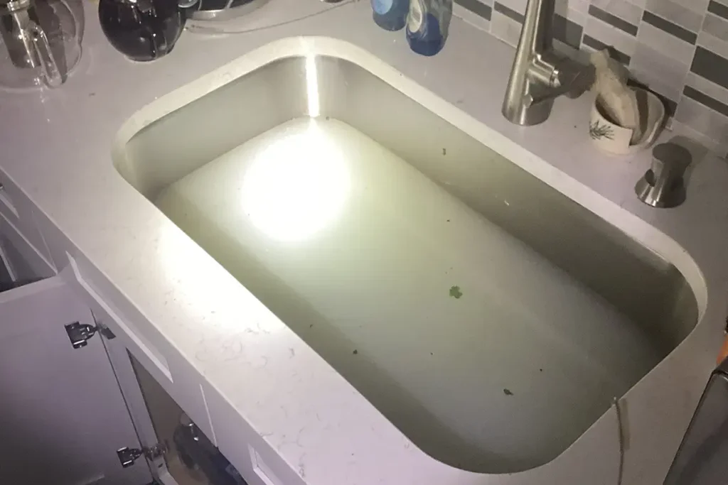 Water backup in kitchen sink
