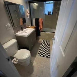 Bathroom fully restored after completed repairs by locally owned business
