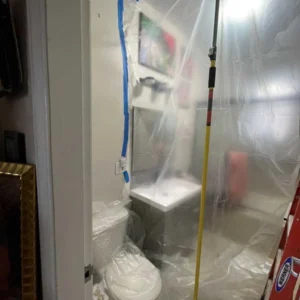 Bathroom restoration, containment barrier for repairs broken pipes