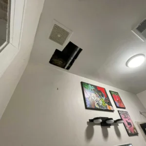 Ceiling damage in property requiring repair and restoration brand services
