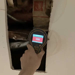 Wall pipe leak moisture meter inspection