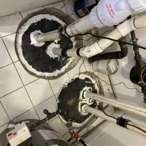 Restoration services complete near plumbing systems