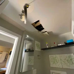 Interior water damage restoration due to a ceiling leak.
