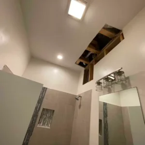 The bathroom properly dried and the water damage restored.