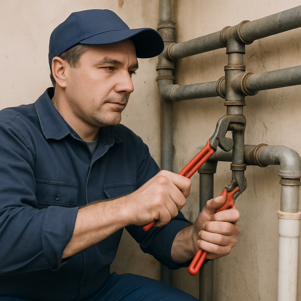 A reputable plumber working on pipes